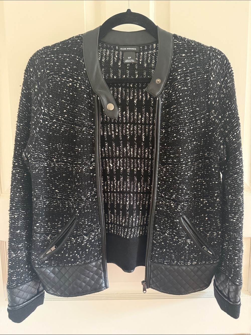 Club Monaco Black Quilted-Trim Bomber Jacket